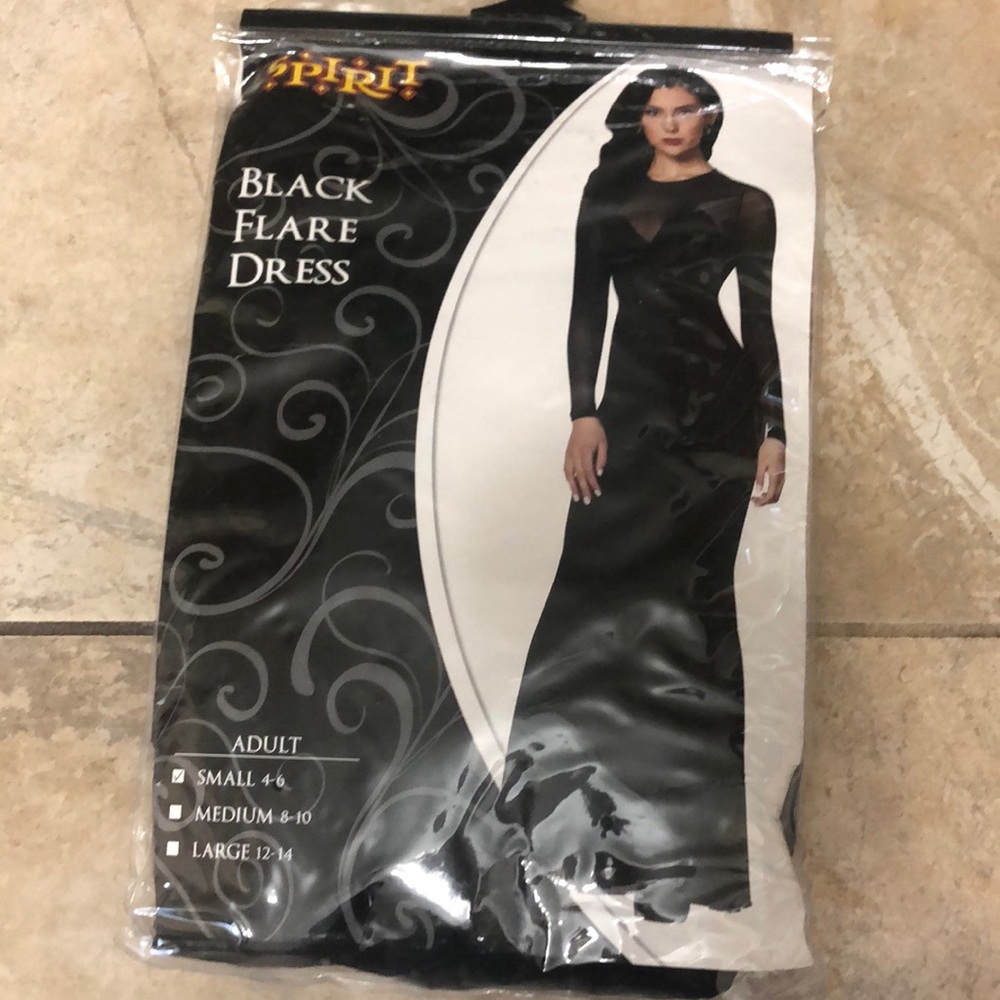 Black Halloween flare Morticia dress